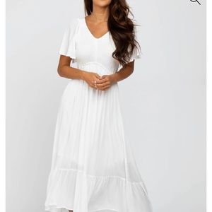 Pink Blush Smocked V-neck Dress, white